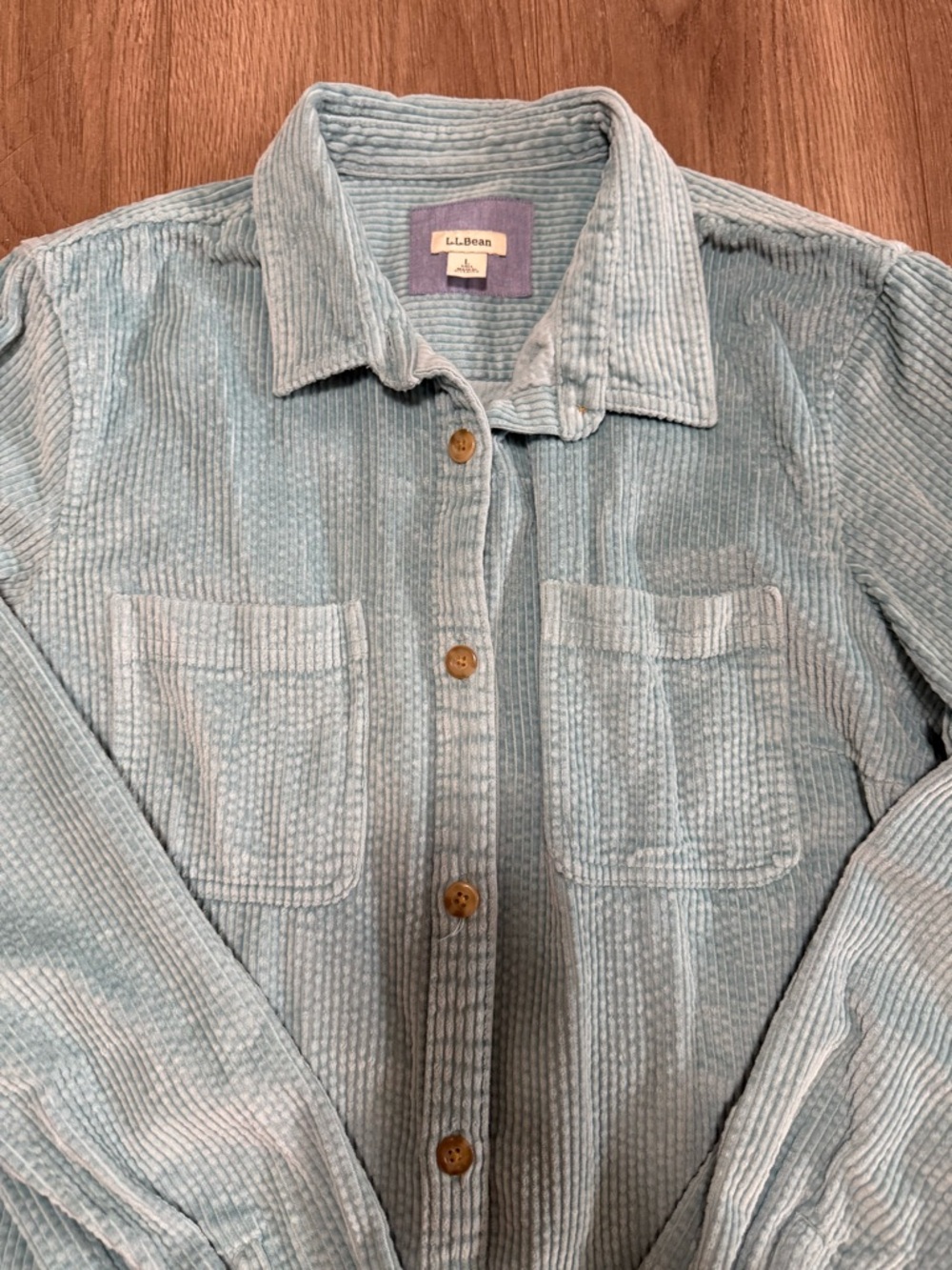L.L. Bean Corduroy Button Up Shirt Jacket Teal Size L Tall